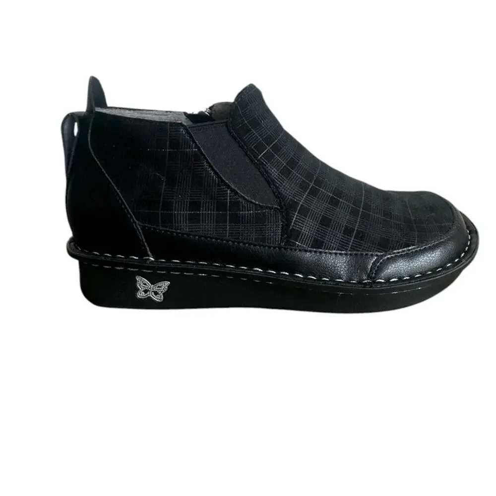 Alegria Ankle Boots Nell Plaid To Meet You Women's Size 9 Black Wide Zip Comfort